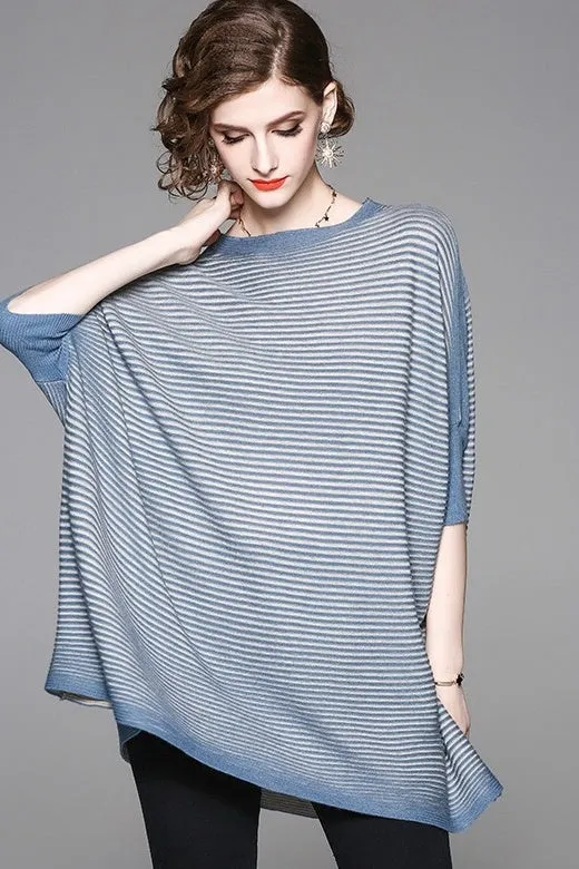 Striped Dolman Sleeve Wool Sweater