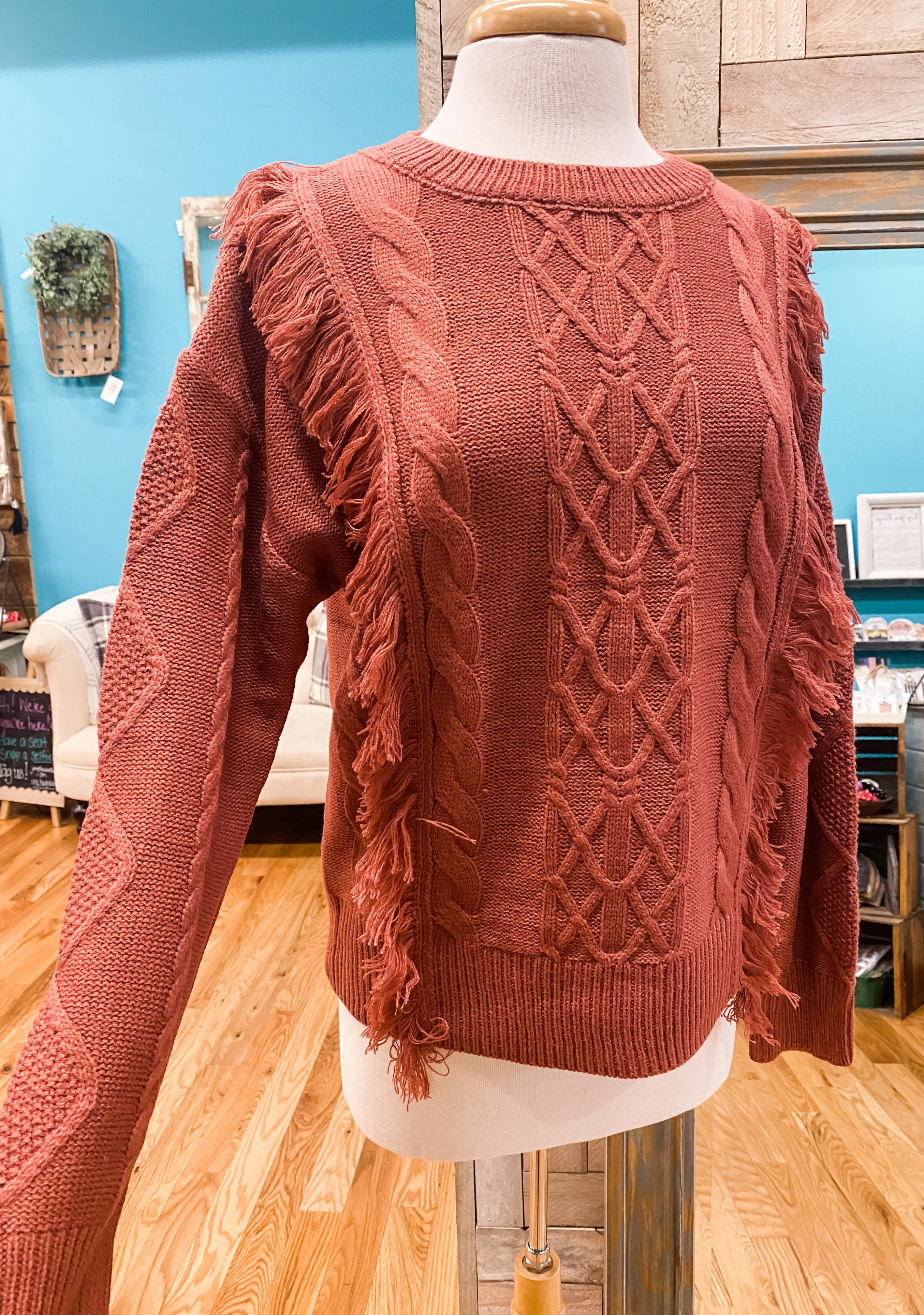 Sweet Chestnut Fringe Sweater