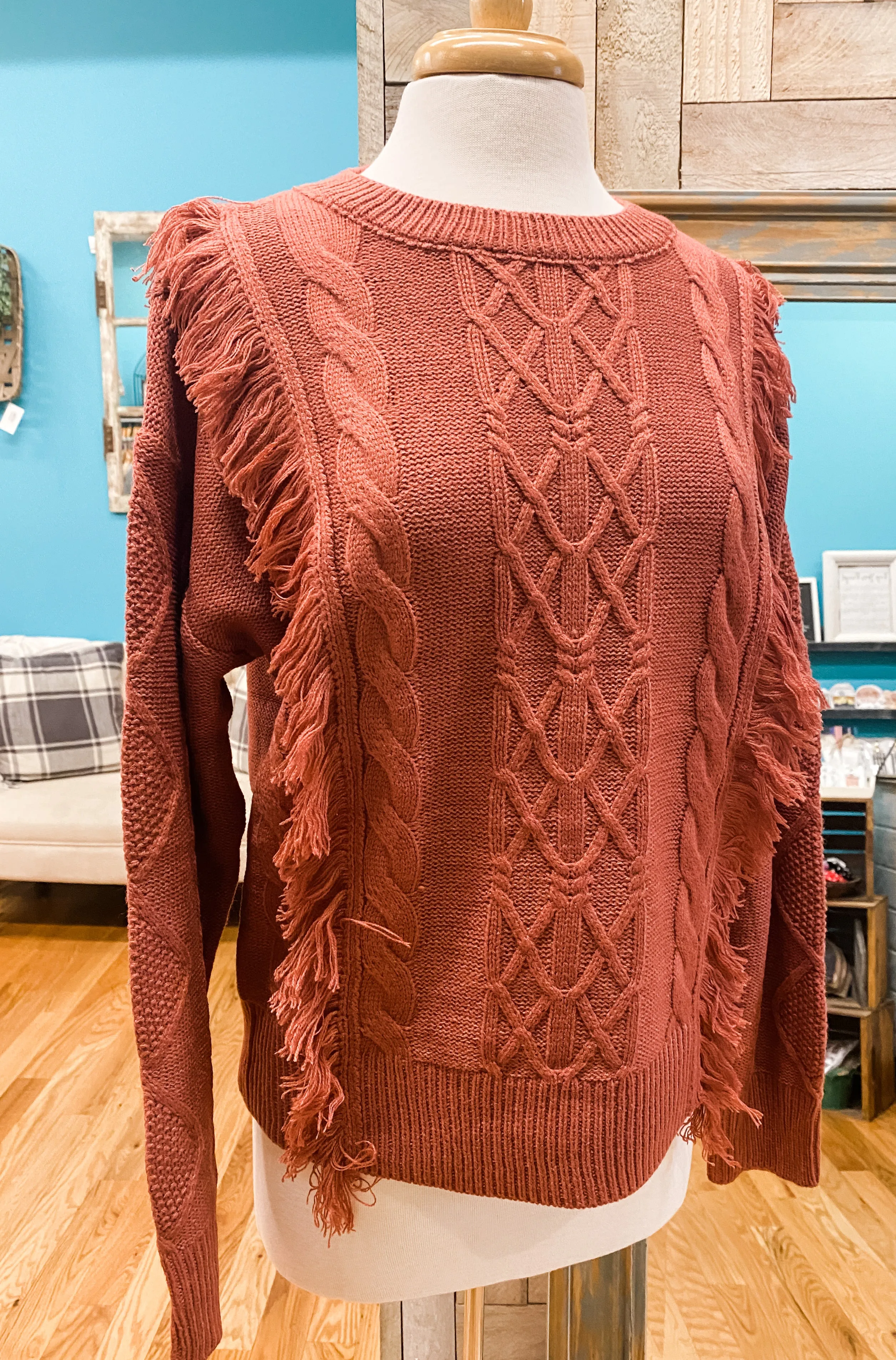 Sweet Chestnut Fringe Sweater