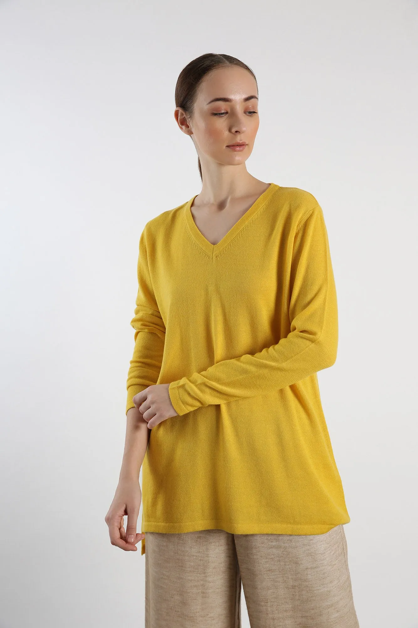 V-Neck Pure Cashmere sweater - Yellow