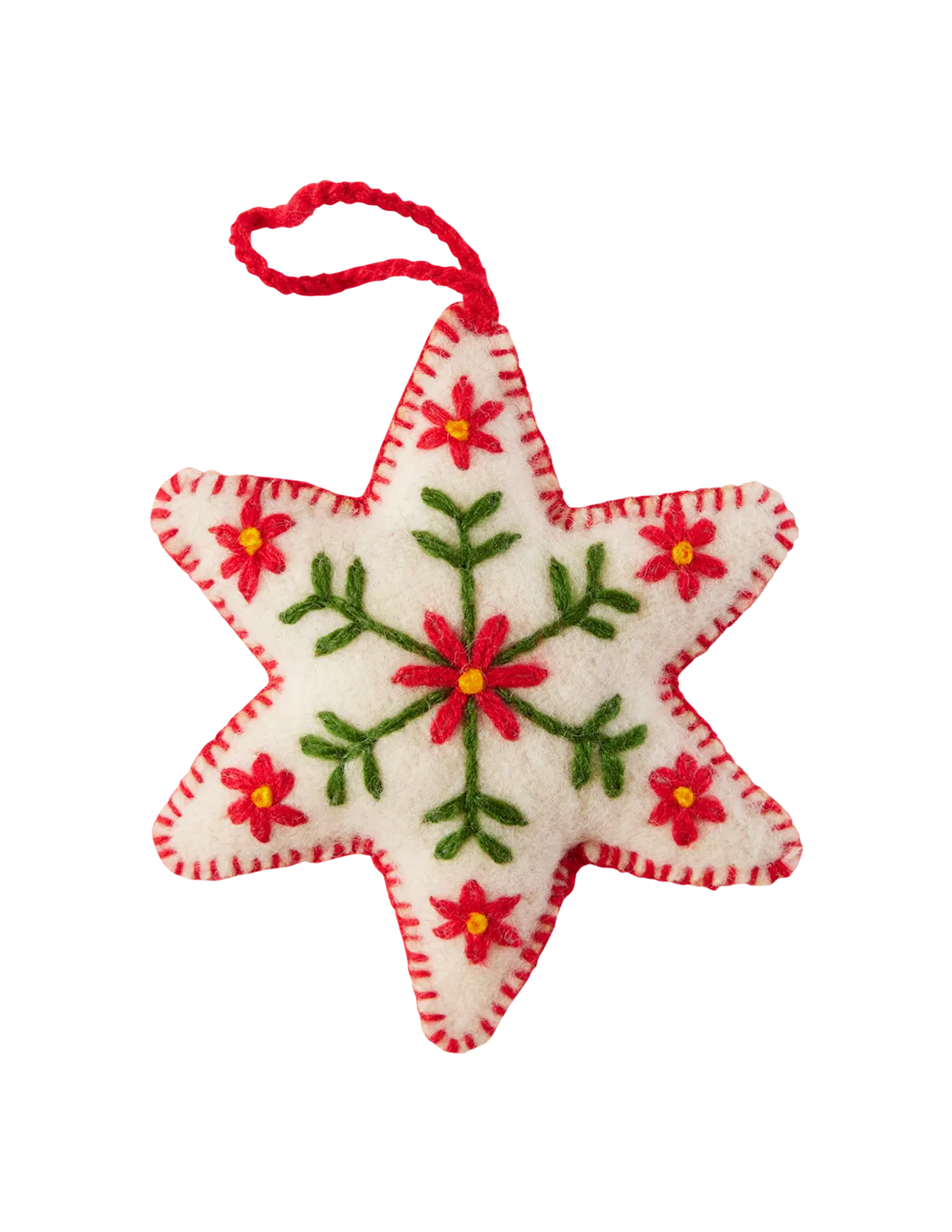 White Star Embroidered Wool Ornament