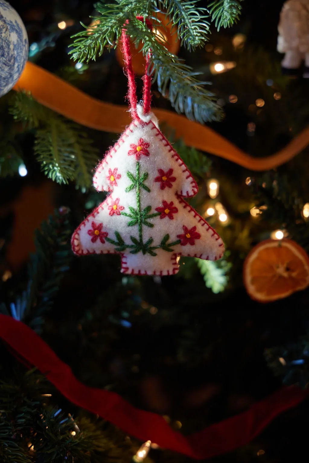 White Tree Embroidered Wool Ornament