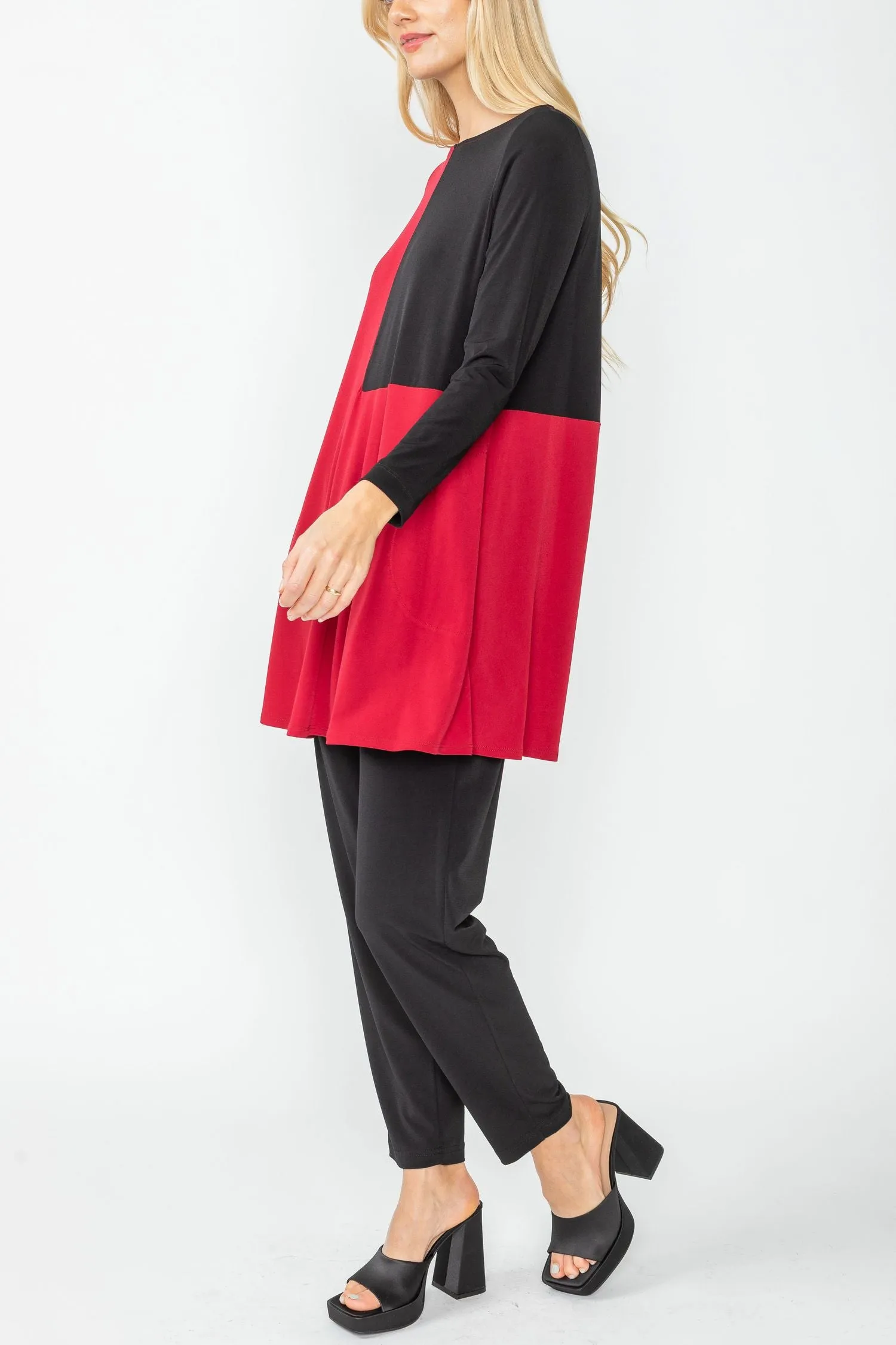 Wine Boat Neck Color-Block Top