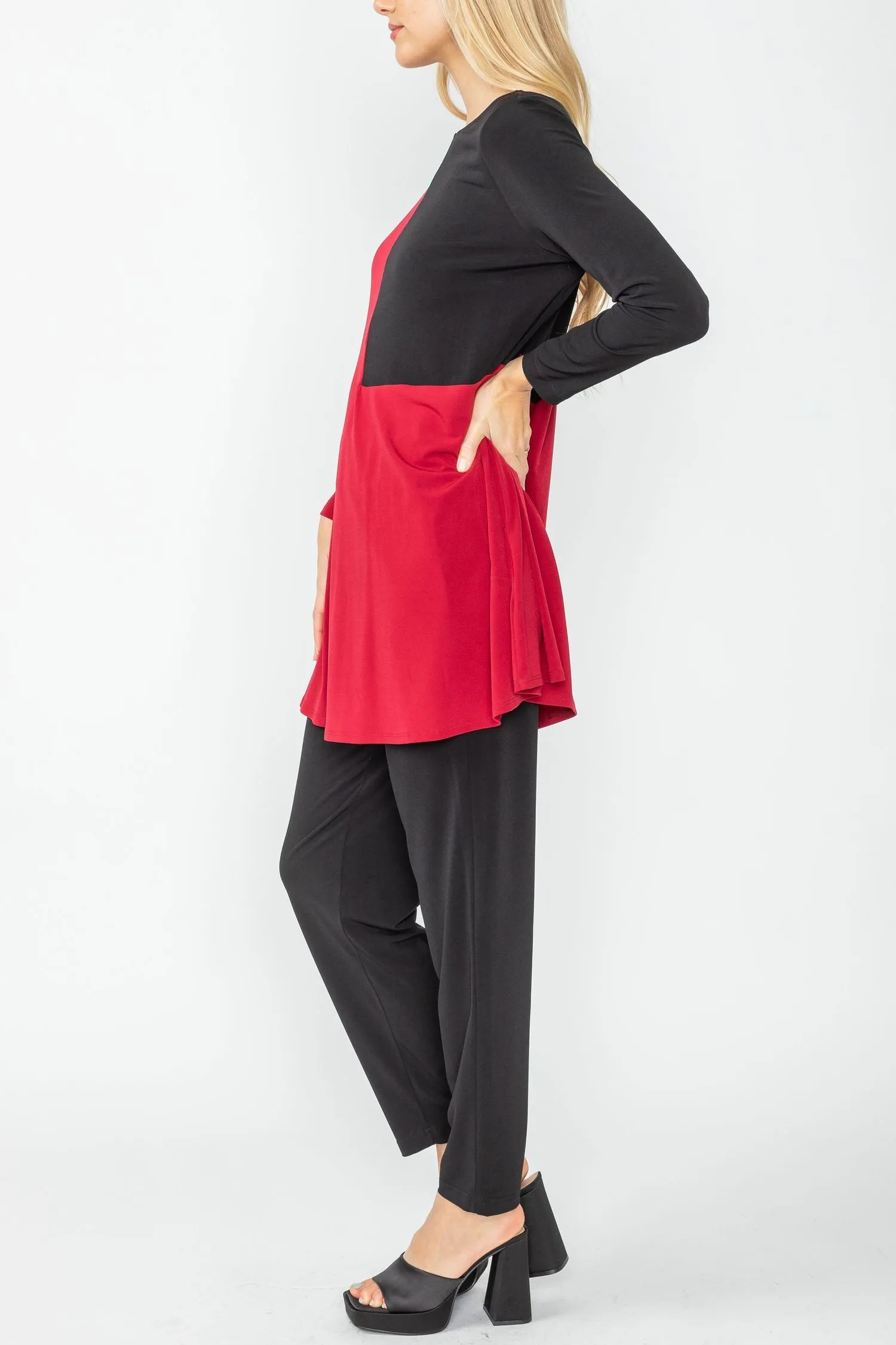 Wine Boat Neck Color-Block Top