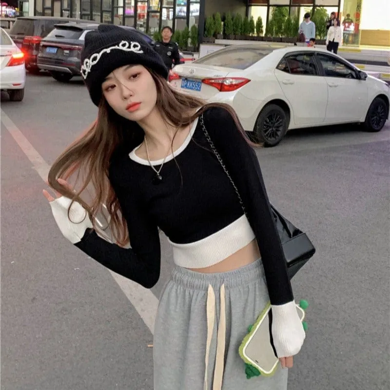 Women's Cute Double Color Short Sweater